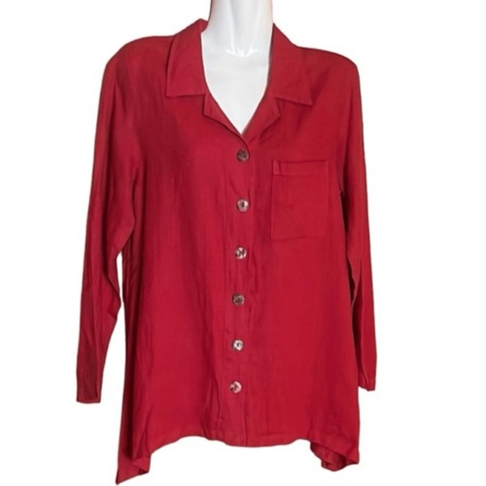 California Threads womens top‎ S 100% linen rust lagenlook breathable oversized